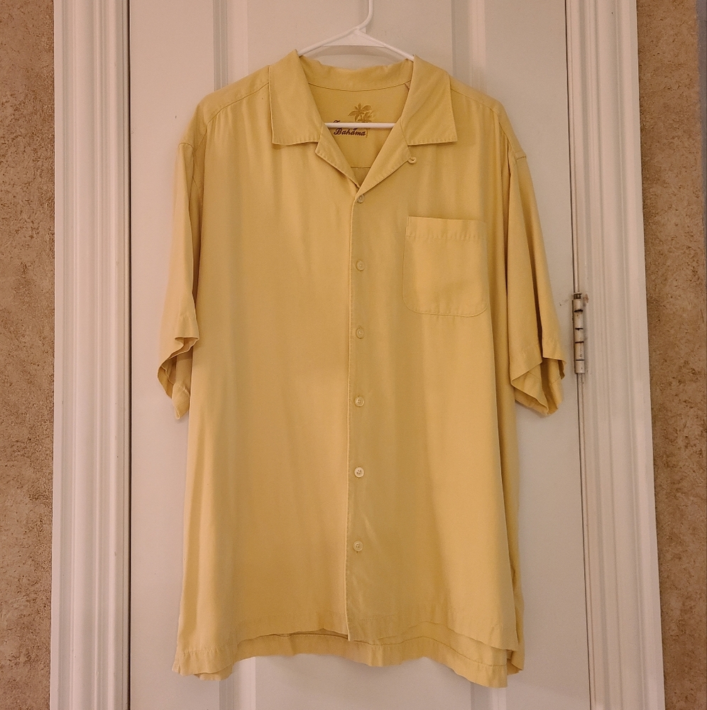 Tommy Bahama Men's 100% Silk Short Sleeve Button Front Shirt Yellow XL